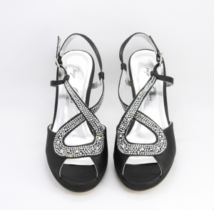 Sandalo cerimonia donna elegante in tessuto di raso con applicazione in cristallo e cinghietta regolabile Art. H15521 SARASF 1400P82161