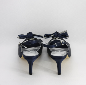 Sandalo donna elegante in tessuto blu con fiocco asportabile e cinghietta regolabile Art. H16612SARASF0943S08