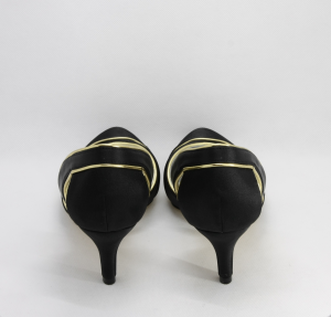 Scarpa elegante cerimonia donna in tessuto nero con inserti ecopelle oro Art. H16619PURa1F1404S07