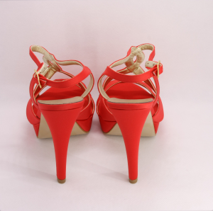 Sandalo cerimonia donna elegante in tessuto di raso rosso e cinghietta regolabile Art. ALESSANDRA