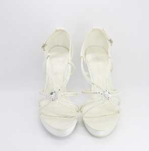 Sandalo cerimonia donna, sposa elegante in tessuto con applicazione cristalli e cinghietta regolabile Annabella Art. 225 