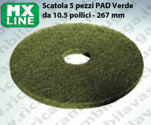 5 Dischi Pad MX LINE Verde da 10,5 pollici 267 mm, Made in EU per lavapavimenti e monospazzole