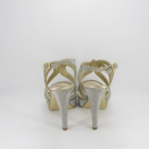 Sandalo donna elegante da cerimonia in tessuto glitter platino con cinghietta regolabile  Art. A554 Gi.Effe Ci.