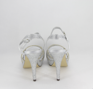 Sandalo donna elegante da cerimonia in tessuto di raso grigio con applicazioni cristallo e cinghietta regolabile  Art.  Z600005