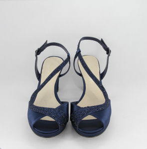 Sandalo cerimonia donna elegante in tessuto blu con applicazione in cristalli e cinghietta regolabile Art. H17Z21SARASF0943P07