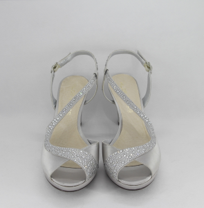 Sandalo cerimonia donna elegante in tessuto grigio con applicazione in cristalli e cinghietta regolabile Art. H17Z21SARASF1200P07