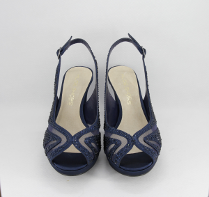 Sandalo cerimonia donna elegante in tessuto blu con applicazione in cristalli e cinghietta regolabile Art.H17Z10PTRASF0943P07