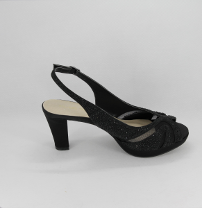 Sandalo cerimonia donna elegante in tessuto di raso nero con applicazione in cristalli e cinghietta regolabile Art.H17Z10PTRASF1400P07