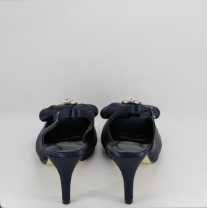 Sandalo donna elegante da cerimonia in tessuto di raso blu con applicazioni cristallo e cinghietta regolabile  Art.  Z230025