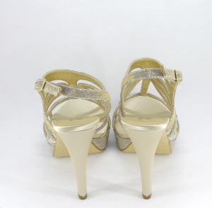 Sandalo donna elegante da cerimonia in tessuto glitter platino con cinghietta regolabile  Art. A558 Gi. Effe Ci