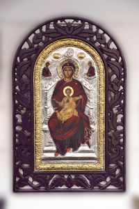 Icona Greco-Bizantina dipinta a mano e Riza in Argento 