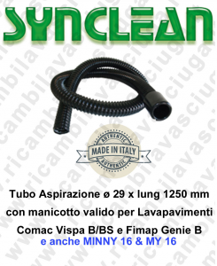 Vacuum hoses ⌀ 29 x length 1250 mm with Cuff valid for machine scrubber dryer Comac Vispa B/BS e Fimap Genie B - MINNY 16 - MY16