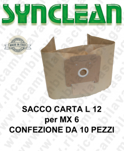 Sacco carta litres 12 for MAXICLEAN mod. MX 6 10 pieces for box