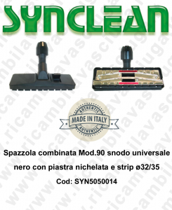 Cepillo combinata Mod.90 snodo universale Negro con piastra nichelata y strip Ã¸32/35  - SYNCLEAN - Mod: SYN5050014