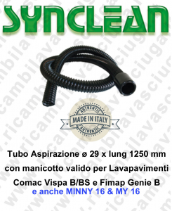 Tubo de succión ø 29 x lung 1250 mm con manicotto válido para macchina fregadoras Comac Vispa B/BS y Fimap Genie B - MINNY 16 - MY16