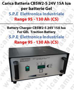 Carica Batteria CBSW2-S 24V 15A Iua para batterie Gel  Range 95 - 130 Ah (C5) - S.P.E  Elettronica Industriale 