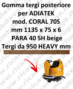 CORAL 70S BAVETTE ARRIERE pour Autolaveuse ADIATEK (suceur long 950 mm)