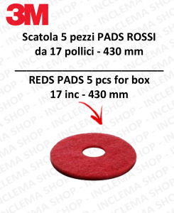 PAD 3M 5 PEZZI Rosso 17 pollici  432 mm per lavapavimenti e monospazzole