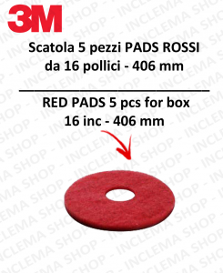 PAD 3M 5 piéces Rouge de 16 pouces 406 mm pour Autolaveuse et monobrosse