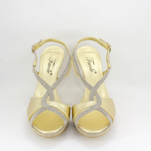 Sandalo donna elegante da cerimonia in tessuto glitter oro con cinghietta regolabile Art. A616 Gi. Effe Ci