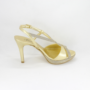 Sandalo donna elegante da cerimonia in tessuto glitter oro con cinghietta regolabile Art. A616 Gi. Effe Ci