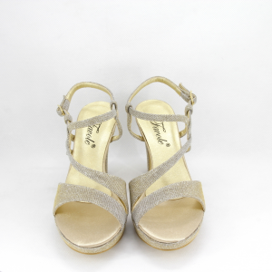 Sandalo donna elegante da cerimonia in tessuto glitter platino con cinghietta regolabile Art. A689 Gi. Effe Ci
