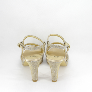 Sandalo donna elegante da cerimonia in tessuto glitter platino con cinghietta regolabile Art. A689 Gi. Effe Ci