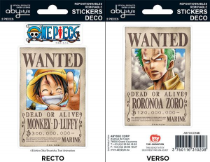 One Piece wanted Luffy Zoro mini stickers 16 x 11 cm