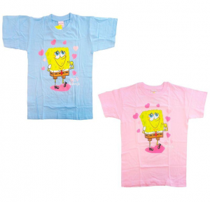 Spongebob T-Shirt Maglia Bambino Bambina Cotone Cuori da 6 a 12 anni