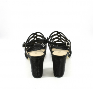 Sandalo cerimonia donna elegante nero glitter e cinghietta regolabile Art.09524