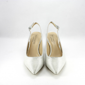 Scarpe donna elegante con punta sfilata e tacco largo colore argento Art. 07339