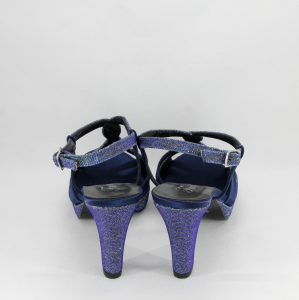 Sandalo cerimonia donna elegante in tessuto di raso blu con inserti glitter e cinghietta regolabile Art. A600 Gi. Effe Ci.