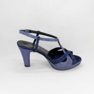 Sandalo cerimonia donna elegante in tessuto di raso blu con inserti glitter e cinghietta regolabile Art. A600 Gi. Effe Ci.