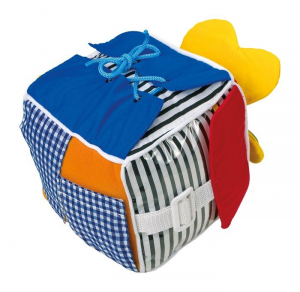 Cubo dado in stoffa colorato, gioco tattile per neonato