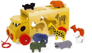 Carro dello zoo con animali colorati in legno gioco motricità bambini
