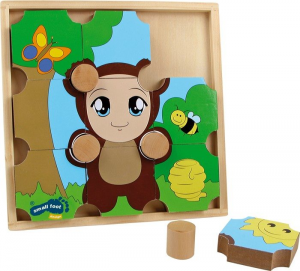 Puzzle ad incastro in legno Orso e farfalla. Gioco per bambini