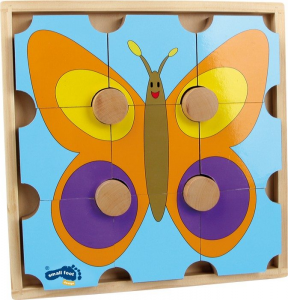 Puzzle ad incastro in legno Orso e farfalla. Gioco per bambini