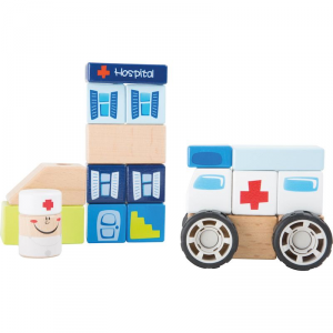Set costruzioni in legno Ambulanza gioco incastro per bambini Legler 10079