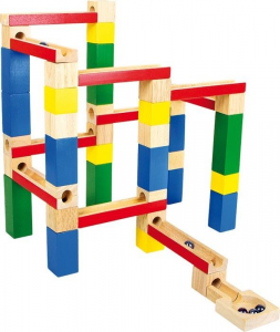 Pista costruzione per biglie a gioco in legno per bambini