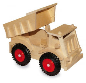 Camion di legno con ruote di plasticagiocattolo per bambino