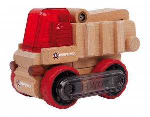 Autocarro con cassone Caterpillar in legno con diverse combinazioni di gioco
