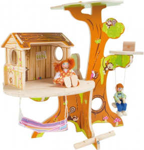Casa sull'albero in legno con bambole pieghevoli incluse Kit costruzione gioco