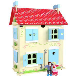 Casa delle bambole in legno con tetto smontabile