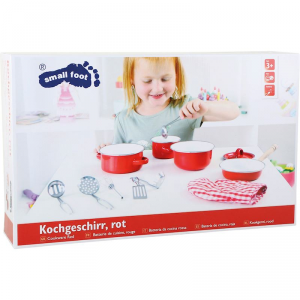 Batteria da cucina rossa con utensili in metallo gioco per bambini 13 pezzi
