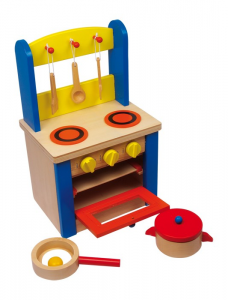 Cucina giocattolo con accessori in legno per bambini