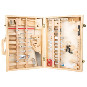 Valigia attrezzi giocattolo in legno con 48 utensili per bambino