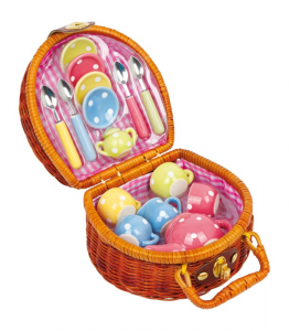 Set completo da thè colorato con cestino picnic gioco bambine