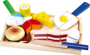 Alimenti giocattolo per bambini in legno da staccare e ricomporre gioco didattico