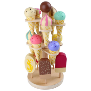 Portagelato giocattolo in legno con ghiaccioli e gelati 