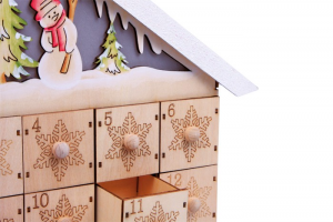 Calendario dell'avvento in legno Pupazzo di neve con illuminazione Natale